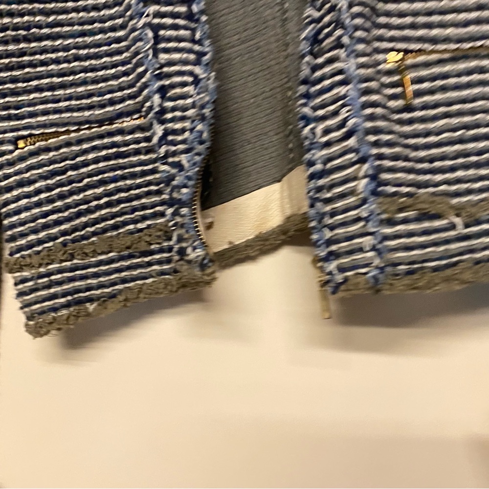 Zara Weave Crop Jacket in Blue & Sage - Picture 9 of 12